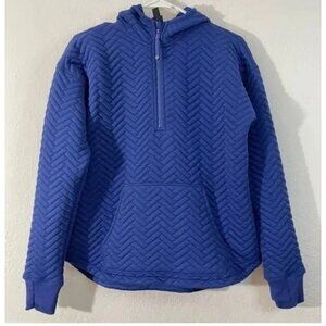 Ideology Relaxed Quilted Quarter-Zip Hoodie Plus Size 3X Tartan Blue, Pockets